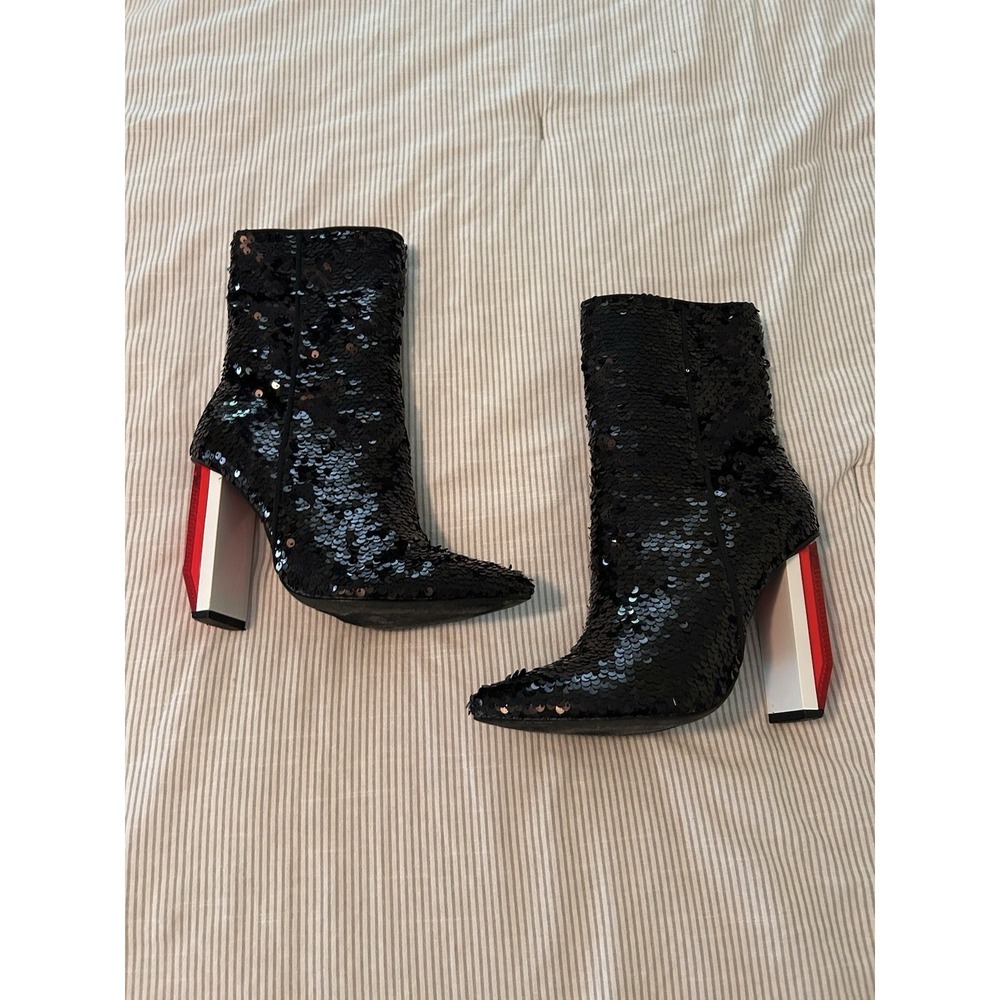 Cape Robbin 6 Sequin High Heeled Boots Zip Up Structured Heel 4 Inches Red Light